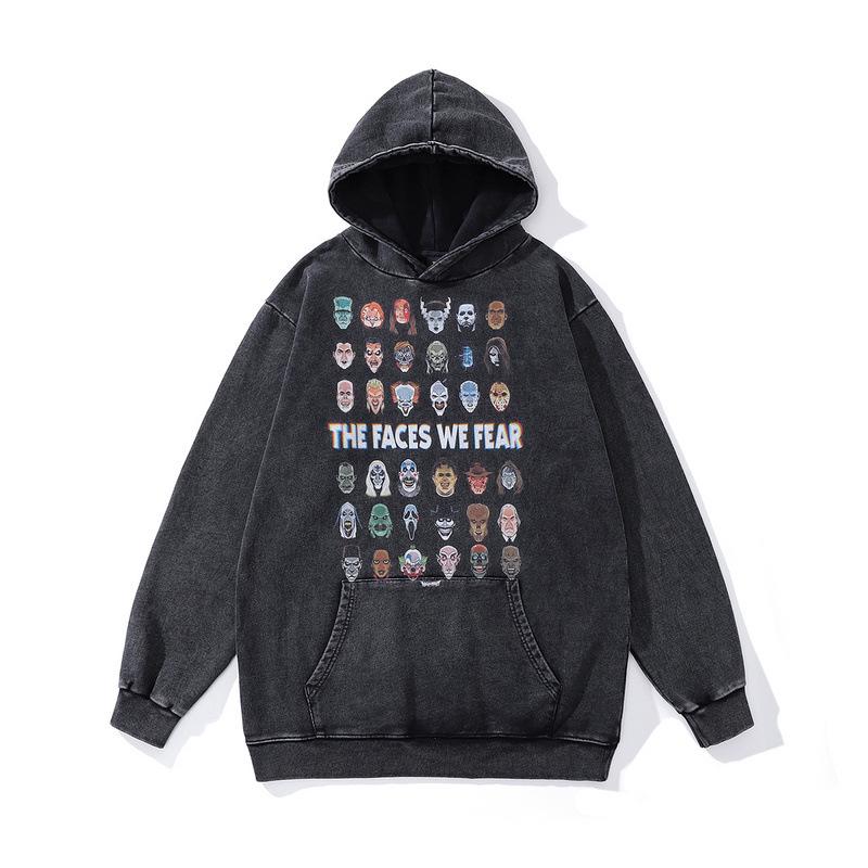 Autumn And Winter Men'S Hooded Sweater American Retro 430G Pure Cotton Washed Old Printed Hoodie For Men And Women