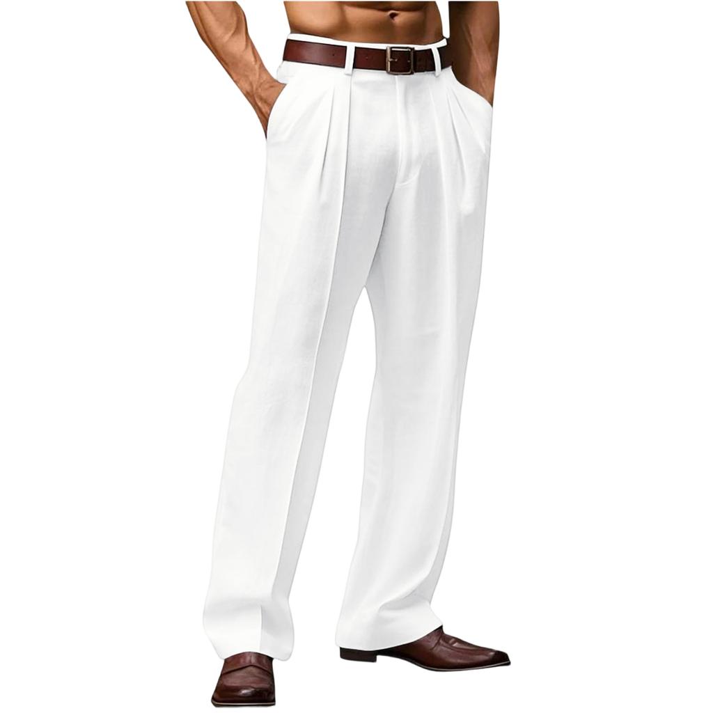 Pantaloni da uomo alla moda in lino traspiranti a gamba dritta - Pantaloni larghi casual da esterno