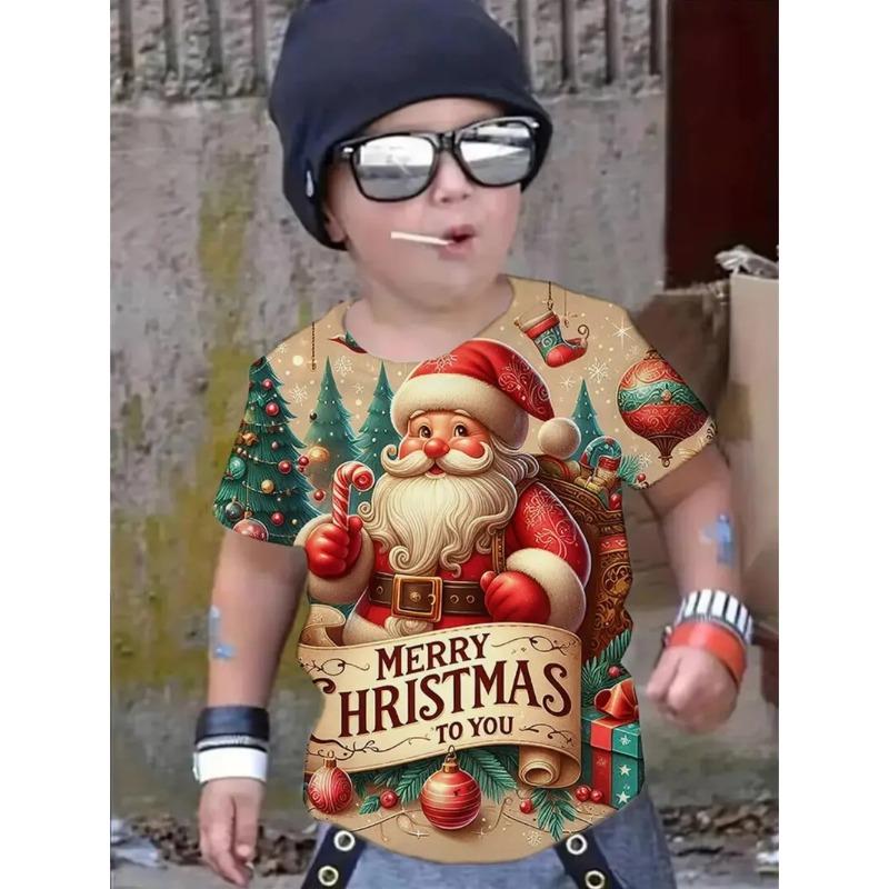 Summer Round Neck 3D Cute Cartoon Christmas Printed T-shirts Fashionable Casual Short Sleeved Children's Boy and Girl Kids Unisex T-shirts