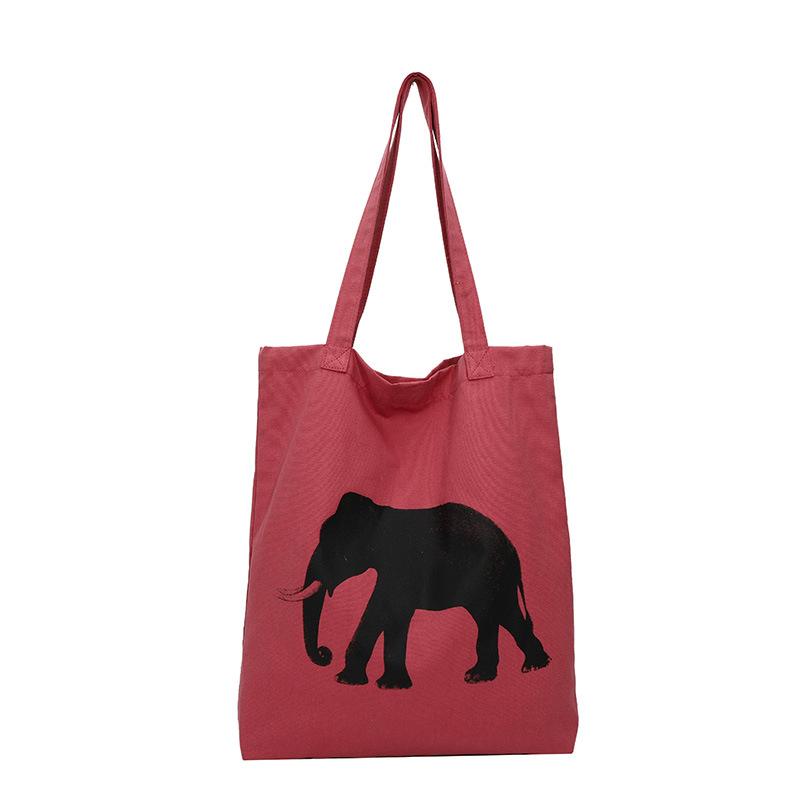 Spring and summer simple canvas elephant printing large capacity versatile relaxation shoulder bag environmental protection tote bag
