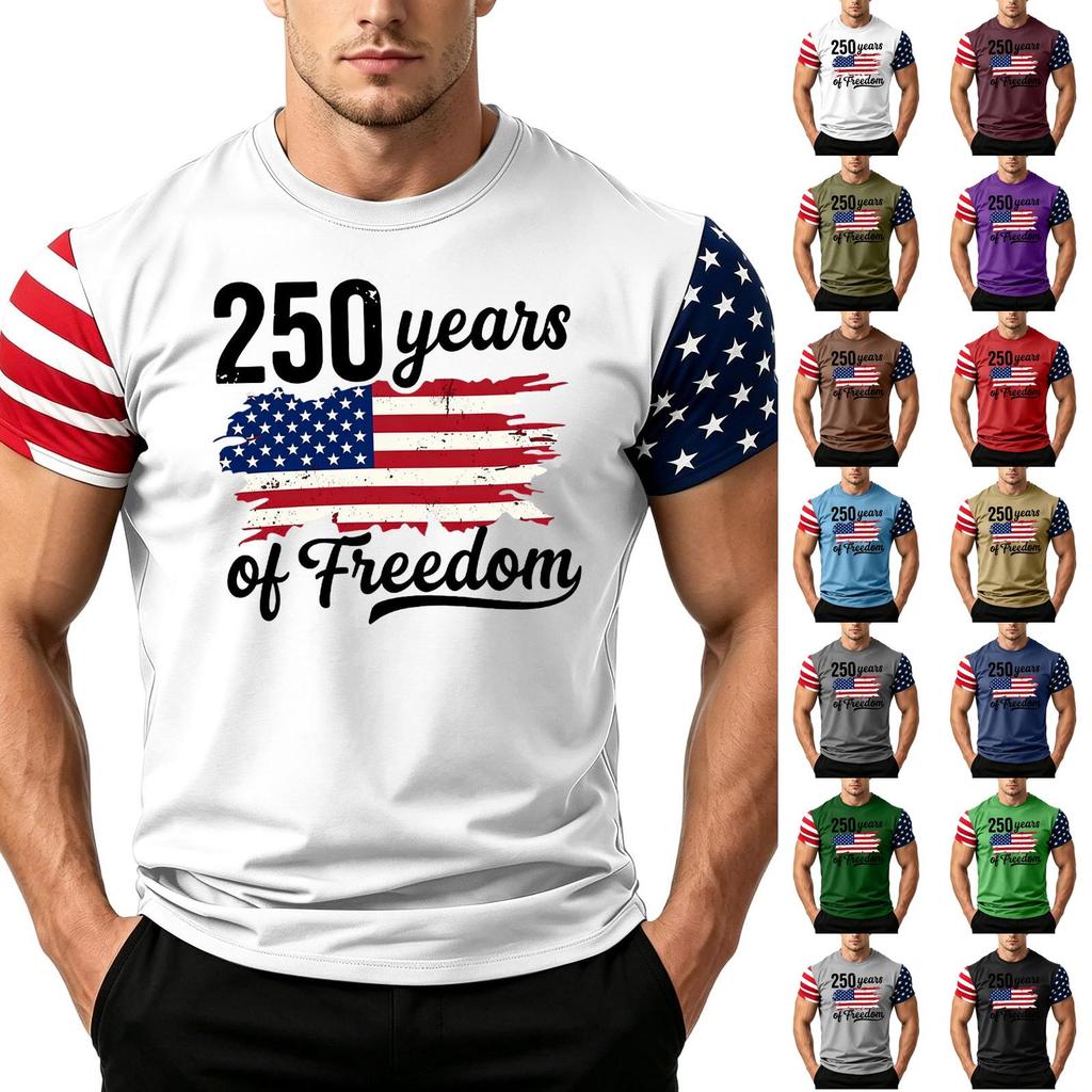 Men's Independence Day Flag Print Short Sleeve T-Shirt, Loose Casual Daily Summer Tops