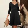 Women's  Casual Loose Comfortable Solid V-Neck 3/4 Sleeve Dress
