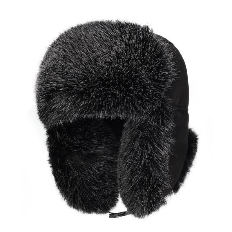 

Winter hat, suede, warm and cold ear protection hat, high imitation fox hair outdoor ski hat One size fits all, adjustable чорний