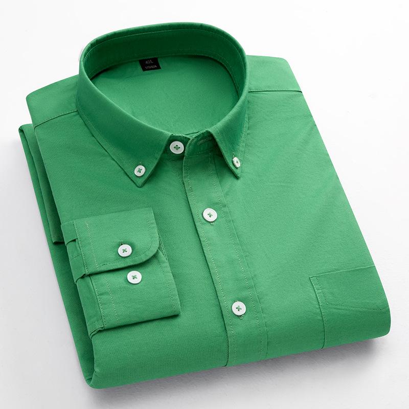 Men's Long-Sleeve Oxford Cotton Shirt - Breathable, Solid Color for Casual or Daily Wear