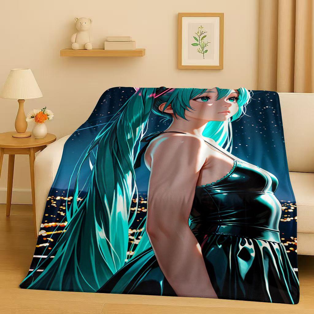 Manta de Franela Kawaii 3D de M MIKU, Dibujo Animado Musical para Niña, Manta de Felpa Ultra Suave y Cálida para Hogar, Dormitorio, Cama, Sofá, Regalo para Niños