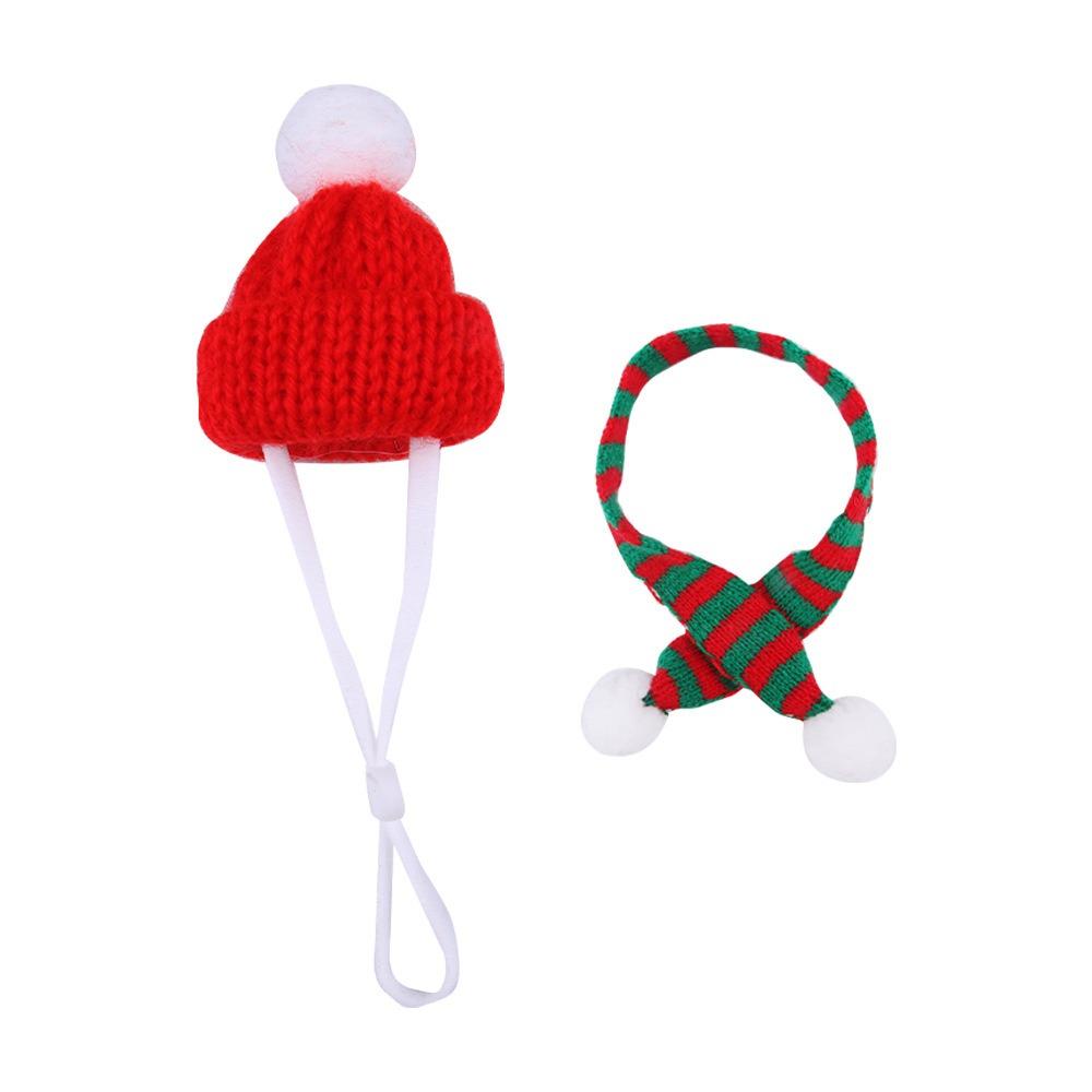 Stripes Mini Scarf Hat Ornament Toy Red and White Mini Knitting Scarf Hat  Doll Accessories