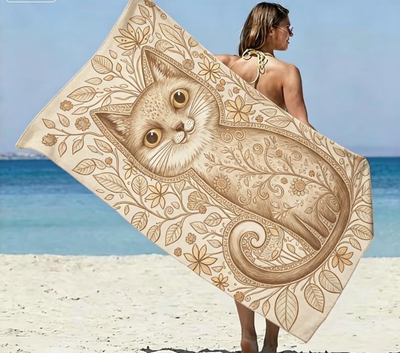 Microfiber Large Beach Towel Sand Free Quick Dry Mystical Black Cat Floral Print Soft Absorbent Towel Beach Towel Bath Towel