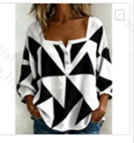 New Xiyin Summer T-Shirt Women's Printed Square Neck Button Bubble Sleeve Women's Top Women's