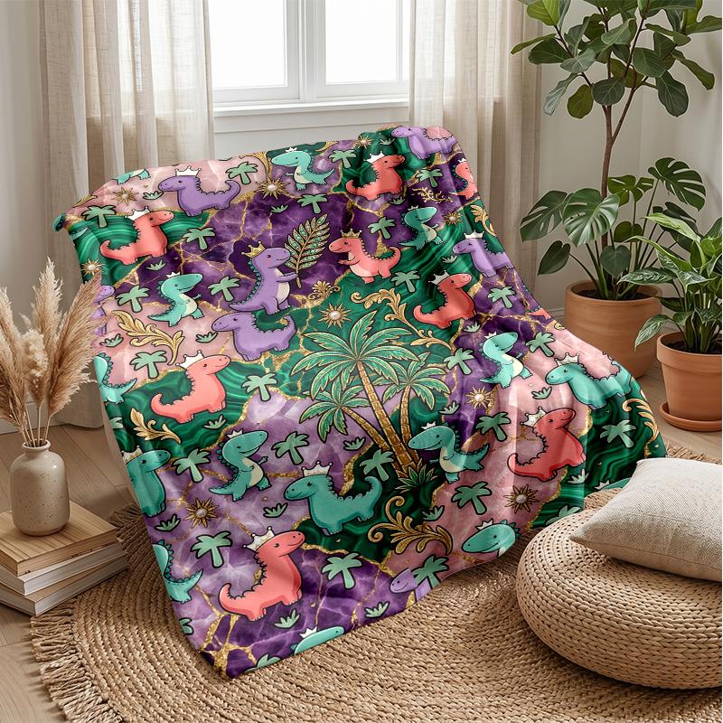 Dinosaur Fantasy Jungle blanket Personalized Name Flannel Blanket Soft Cozy Plush Throw for Sofa Bed Lightweight Home Decor