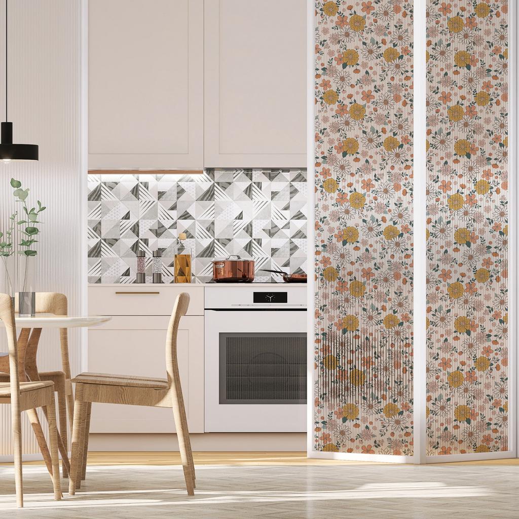 Floral Pattern Electrostatic Glass Sticker Transparent Glass Decoration Bathroom Flower Print Glass Door Sticker