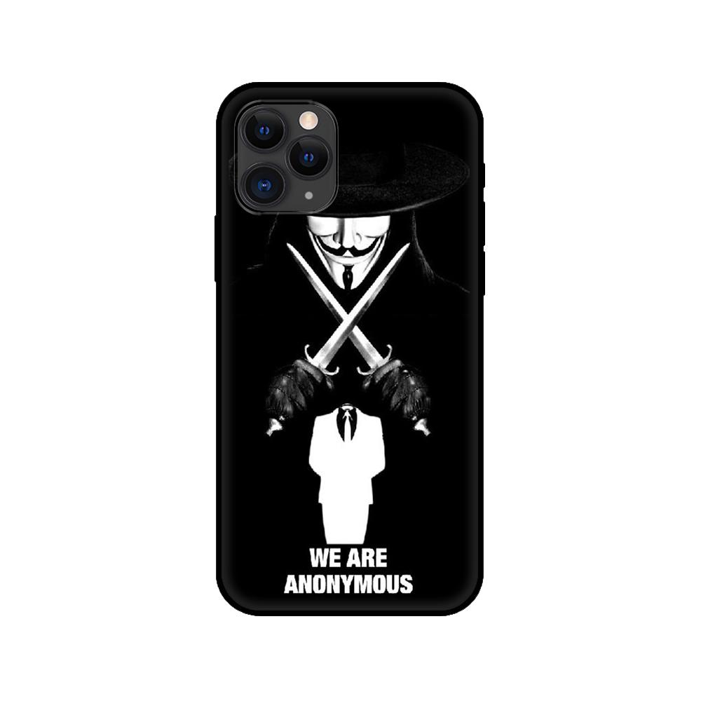 Black Tpu Case for Iphone 5 5s Se 2020 6 6s 7 8 Plus X 10 XR XS 11 12 Mini Pro MAX Back Cover Anonymous
