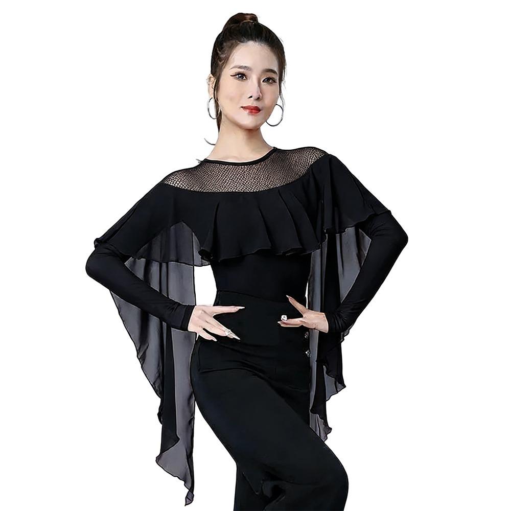 

Fashion Falbala Latin Dance Tops Practice Modern Waltz Blouse Evening Dresses Dance Accessories Samba Dance Top Women XL чорний