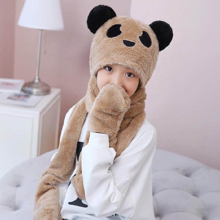 Kapuzenschal Mütze Nackenwärmer mit Tasche Fäustlinge Panda Ohren Kinder Plüsch Ohrenklappenmütze