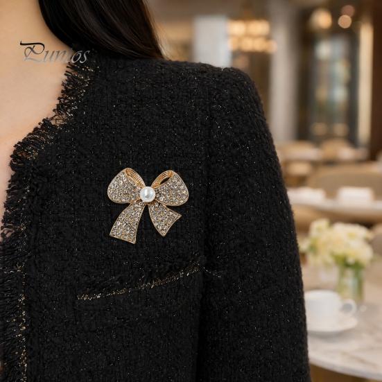 Lapel Pin Brooch Pin, 3D Bow Design with Imitation Pearl, Anti-oxidation Strong Buckle Badge for Coats Shirts Bags Accessories