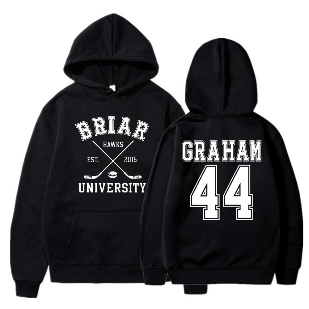 Худи с двусторонним принтом Briar University Graham 44 Хоккей Briar U Хоккей Романтика Худи Унисекс Свитшот с капюшоном и длинным рукавом Пуловеры S чёрный