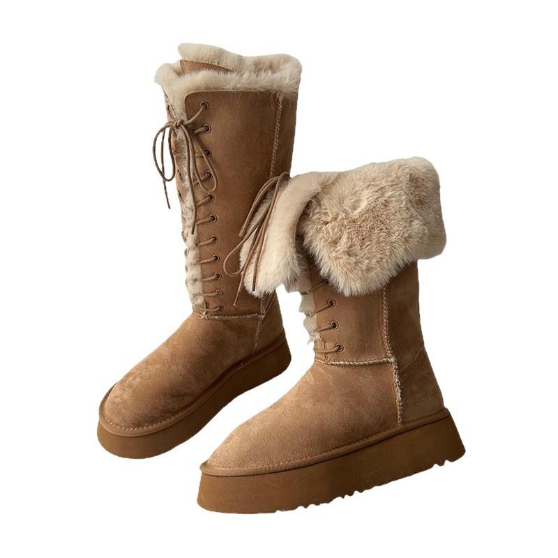Yueyu burst thick-soled gray snow boots women's 2025 winter new long tube velvet thickened warm high boots cotton shoes