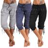 Women Casual Low Rise Drawstring Rhinestone Pleated Sports Cropped Pants Shorts