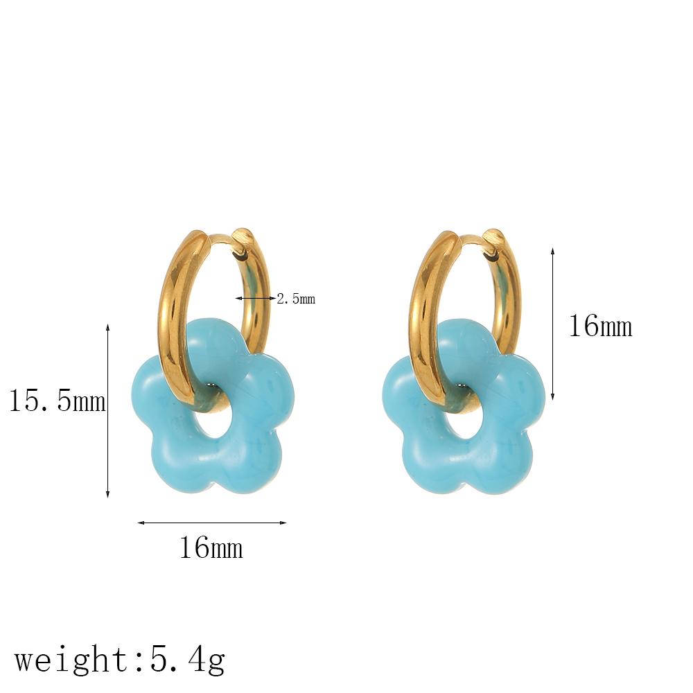 Colorful Small Flower Stainless Steel Charms Earring 18K Gold Plated Circle Ear Buckle Hoop Earrings Jewelry for Women