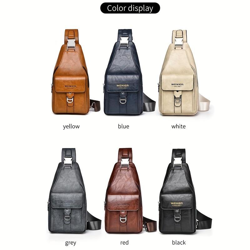WEIXIER Faux Leather Vintage Casual Men'S Chest Bag, Crossbody Bag with Large Capacity And Multiple Compartments for Men