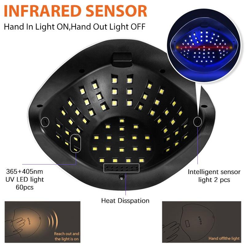 Professionelle UV-LED-Lampe für Maniküre, Nageltrockner, Maschine für Nagelstudio, tragbarer Timer, 60 LED-Gelhärtungslampen zum Trocknen der Nägel