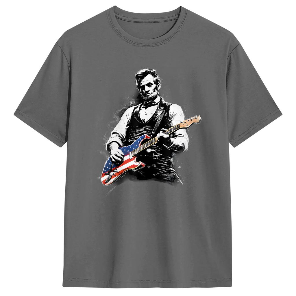 Unisex Abraham Lincoln Abe Lincoln Playing Guitar TShirts   Cotton Tops Summer Classic ShortSleeved TShirt Crew Neck Tshirt
