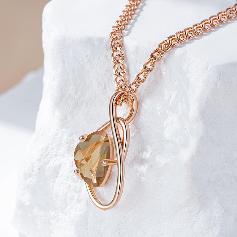 Rose Gold Color Pendant Necklace For Women Geometry Brown Natural Zircon High Quality Ethnic Bridal Jewelry