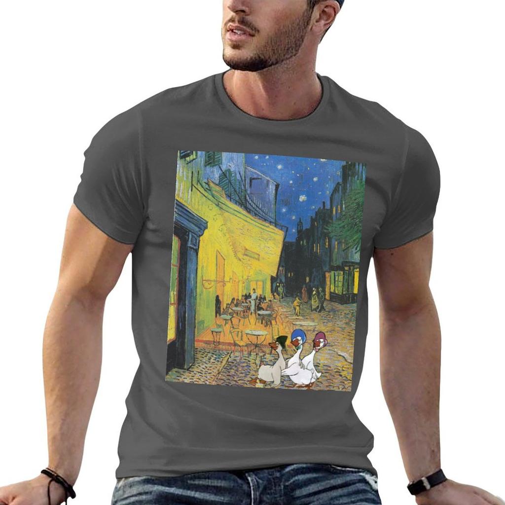 Café-Terrasse bei Nacht von Van Gogh T-Shirt Trendiges Lässiges Kurzarmhemd