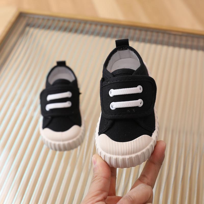 Kids' Soft Canvas Velcro Sneakers - Low Top, White, Spring/Autumn