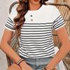 Women Summer T Shirt Stripe Print Retro Fashion Short Sleeve Tees Casual   Printed  Tops