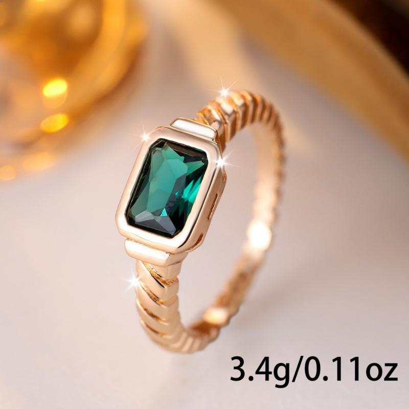New square K gold green diamond ring simple personality niche elegant ring ring batch