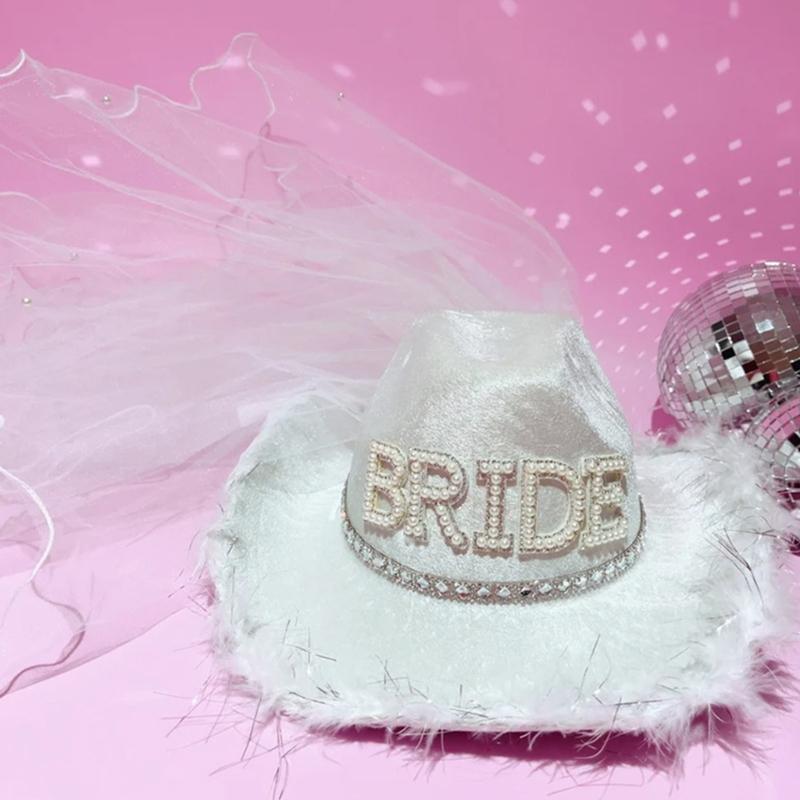 Bride Cowboy Hats Bridesmaids Cowgirl Hat Bachelorettes Party Hat Photo Headpiece