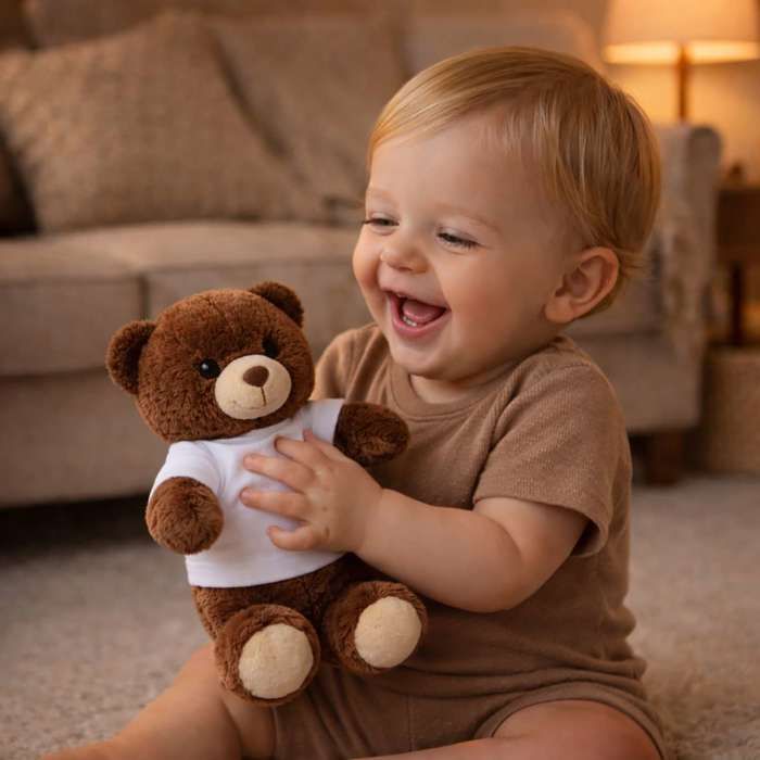 Peluche ours - PLANETEE - Nunours Future meilleure Aide Soignante - 18 cm - T-shirt imprimé - Polyester moelleux