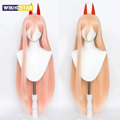 Anime Chainsaw Man Power Peruca Cosplay Longa Laranja Rosa Cabelo Sintético Resistente ao Calor Perucas de Festa para Role Play