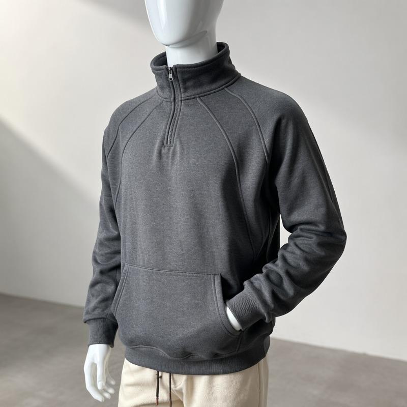 Men S Stand Collar Raglan Sleeve Kangaroo Pocket Casual Hoodie