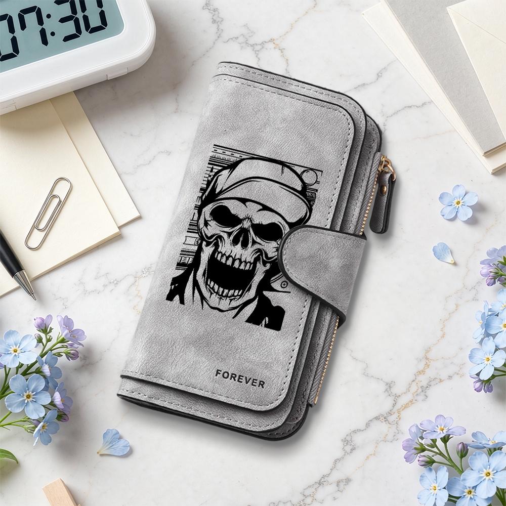 Gothic Skull Long Wallet Fashion Bifold Multi Card Slot Purse for Daily Use
