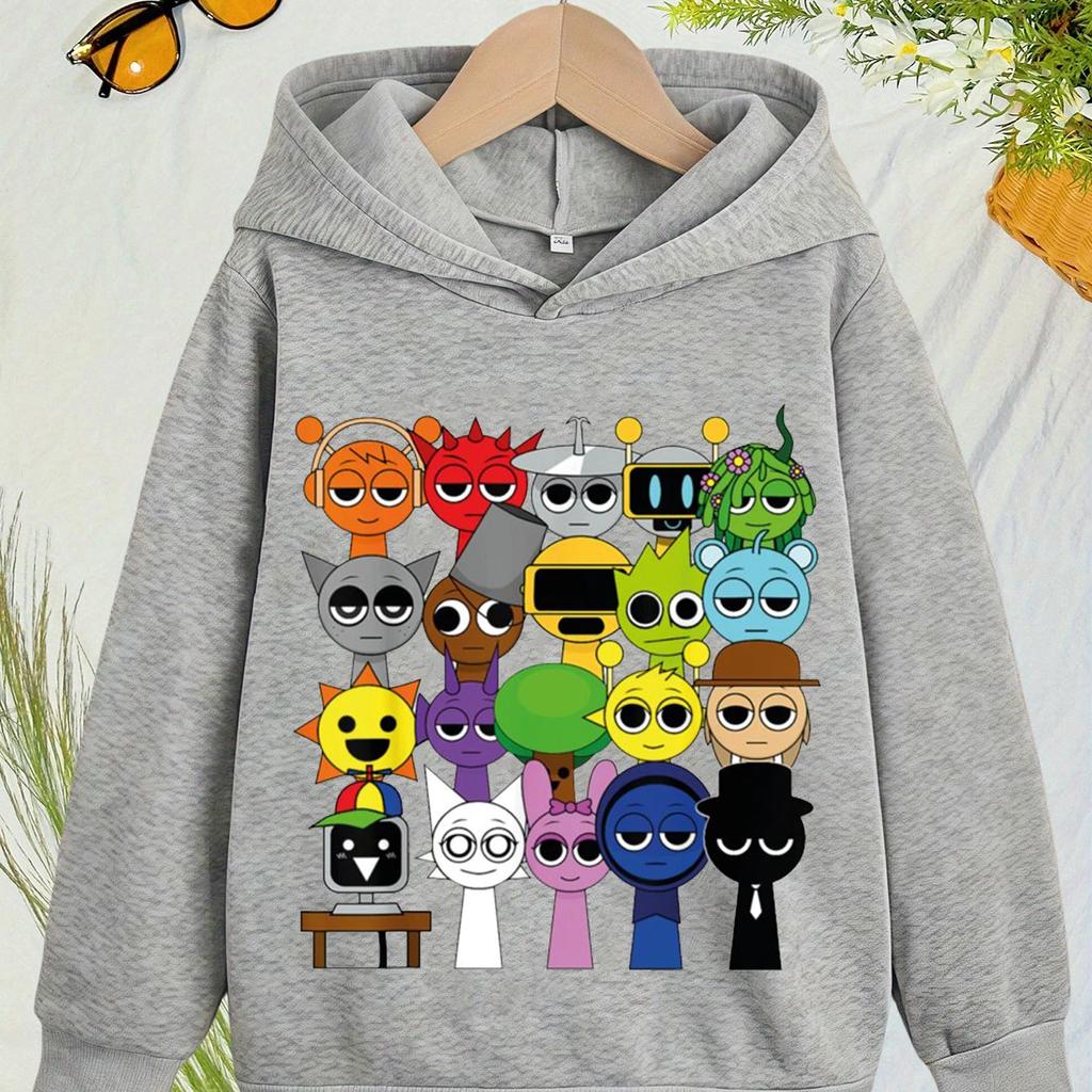 Nové dětské mikiny s kapucí Sprunki s kreslenou hrou Incredibox pro chlapce a dívky, jarní dětské tílko s dlouhým rukávem