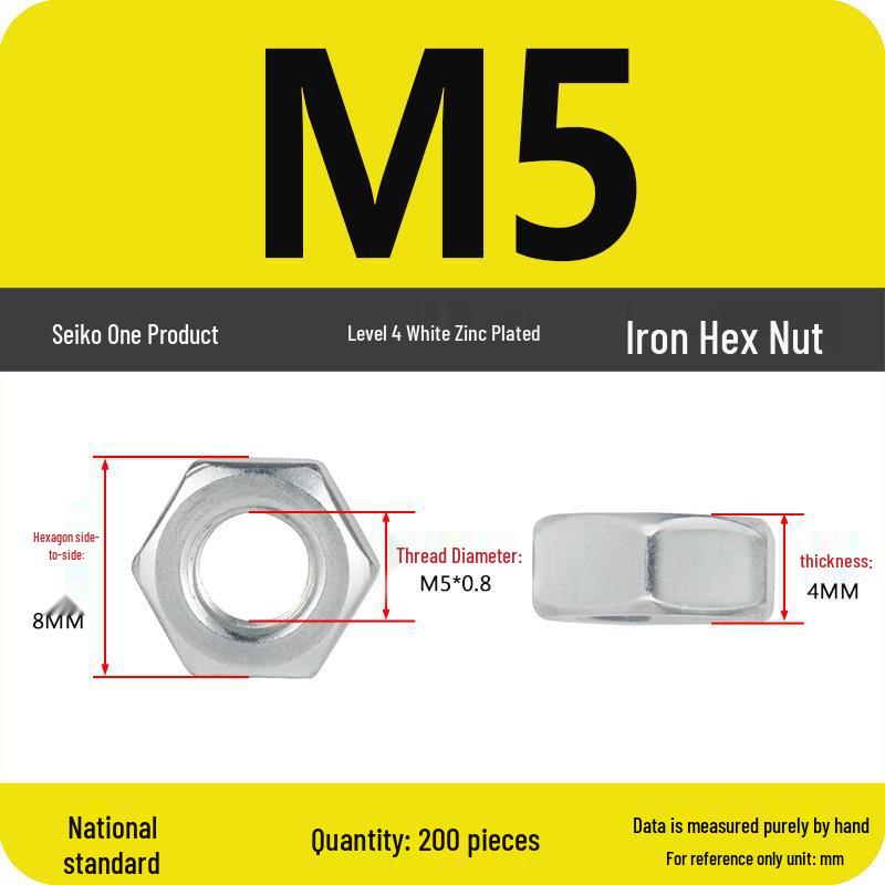 Black Galvanized Nickel-Plated Iron Hex Nut Screw Cap, GB Grades 4.8/8.8/12.9, Sizes M4/M5/M6/M8