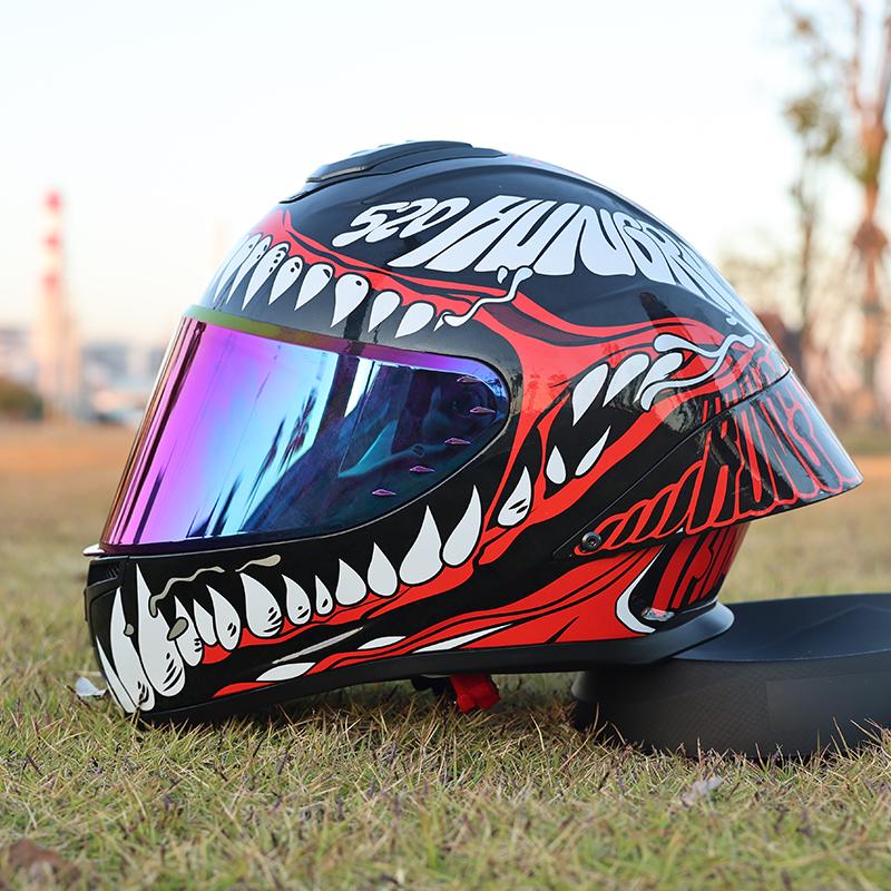 ORZ-Full Face Motorcycle Helmet Big Spoiler Design Unisex All Season DOT Standard ABS Lightweight Shockproof Bike Helmet