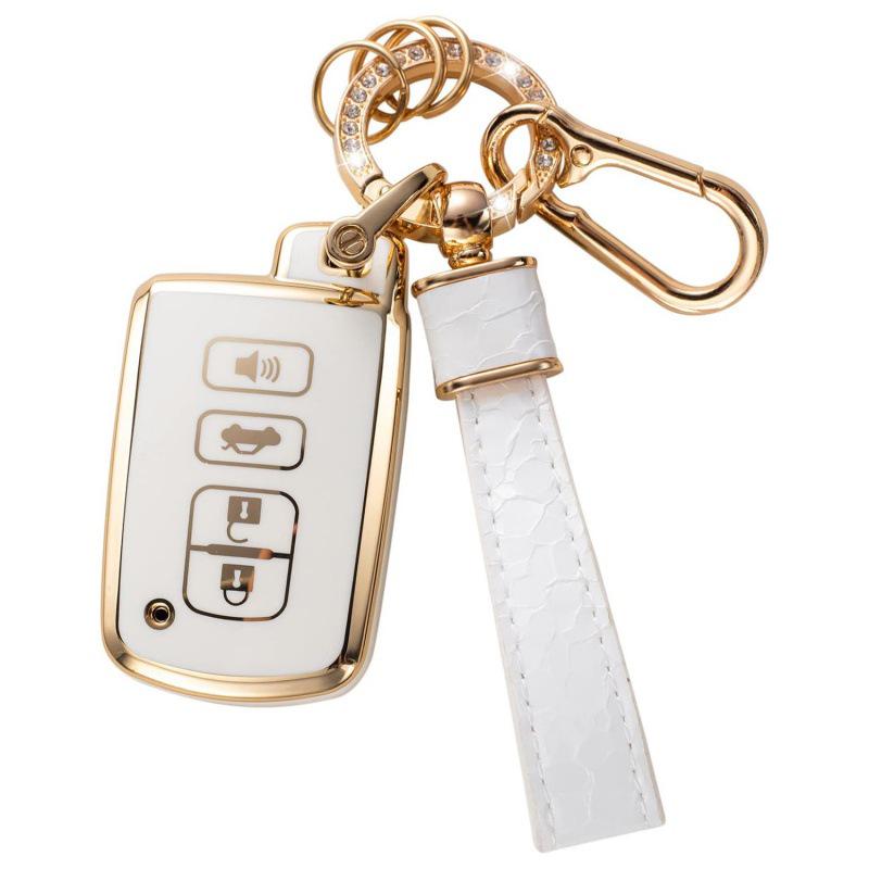 Autoschlüsselabdeckung mit goldenem Rand und Steinmuster, mit Schlüsselanhänger