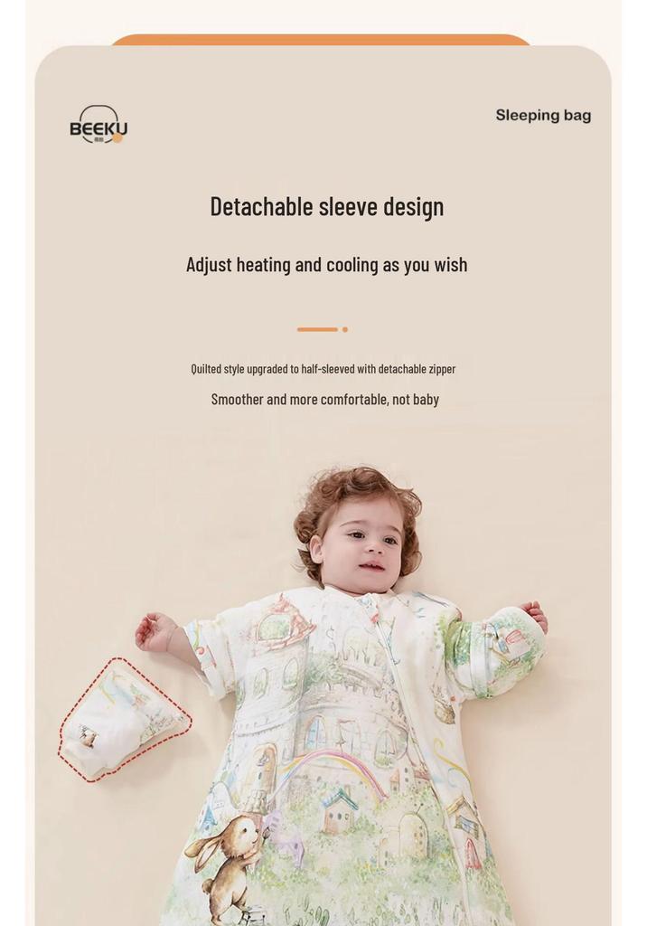 Beikoo Baby Sleep Bag: All-in-One Anti-Kick Quilt, Pure Cotton, Temperature Regulating, for Spring/Autumn/Winter, A-Class Pajamas.