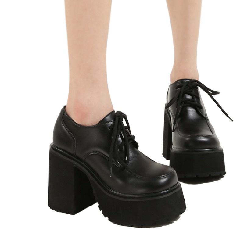 Fashion 11cm Ultra-high Heels Waterproof Platform New Women's Plus Size 35-40 Lace-up Thick Sole Round Toe Single Shoes Zapatos Mujer
