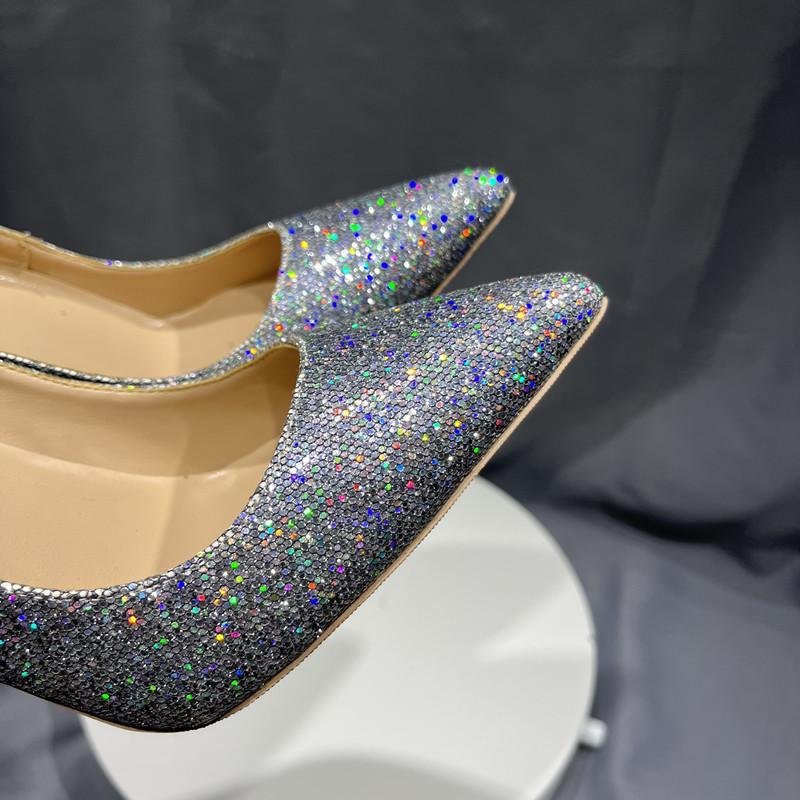 Bling Sliver Sequined Cloth 10cm Thin High Heels Slip On Women Pumps 2024 Wedding Party Shoes Woman Big Size 43 44 45