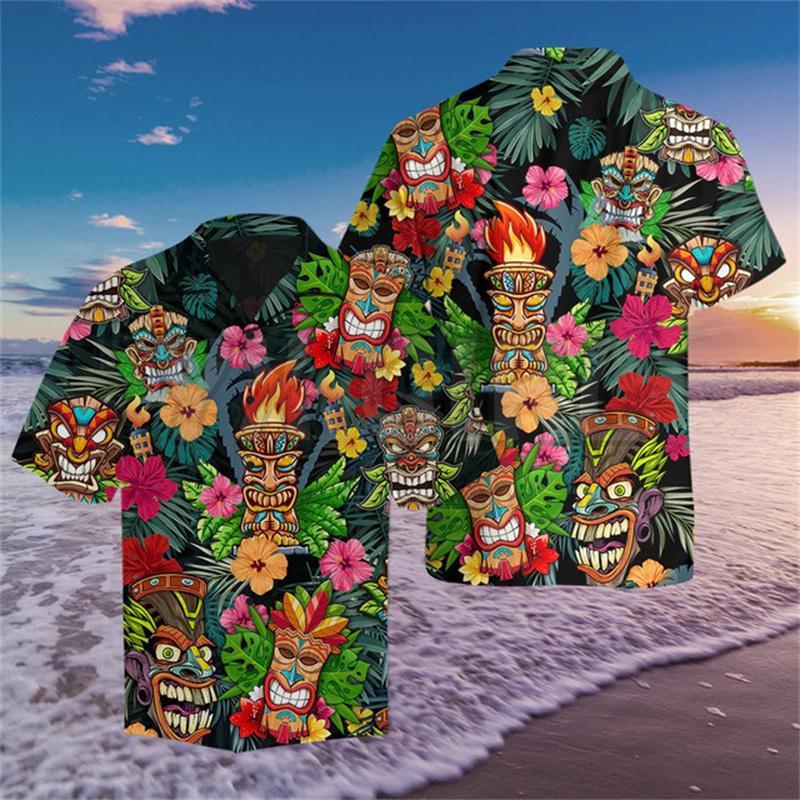Camisas Hawaianas Transpirables Sueltas con Estampado 3D Modernas Geniales de Moda Tops para Fiesta en la Playa Mangas Cortas Verano para Hombre
