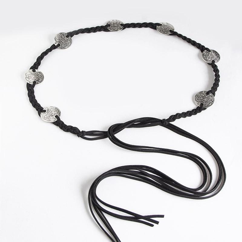 Style Bohemian Metal Decor Knot Design Women Casual Woven Belt For Daily