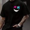 Men's Summer 100% Pure Cotton Fashionable Casual Sports Loose 3D Smiling Face Printed Round Neck Short Sleeved T-shirt Top