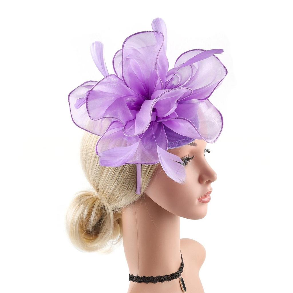Elegant Organza Hair Drop Fascinator Hat Women Headpiece with Feather Bridal Wedding Show Race Millinery Hair Accessories