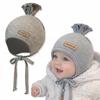 Children' Hat 44-46 Ribbed Tied Spring Autumn Covers Ears Gray