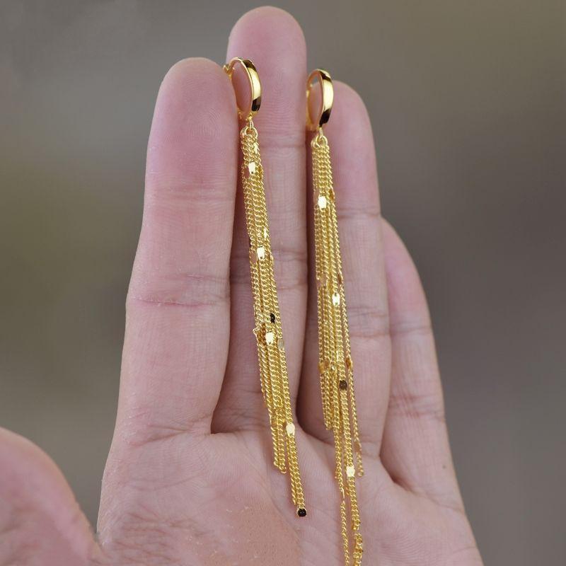 Korean-Style Tassel Ear Cuff: Trendy Long Metal Chain Earrings for Women