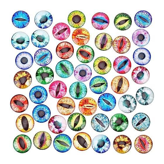 PH PandaHall 25mm Eye Pattern Glass Cabochons, 50 Pieces, Owl, Cat, Dragon, Vampire, Reptile, Dragon Eyes, Doll, Doll Eyes, Stuffed Toy Eyes,