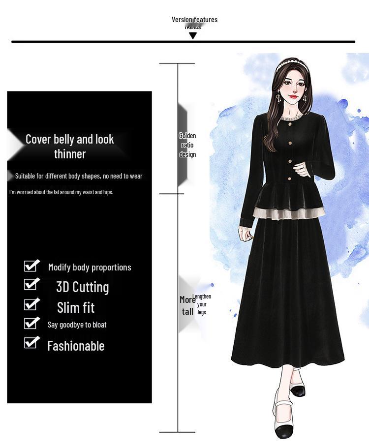 Plus Size Women's Autumn & Winter High-End Loose Top with Black Skirt Two-Piece Set